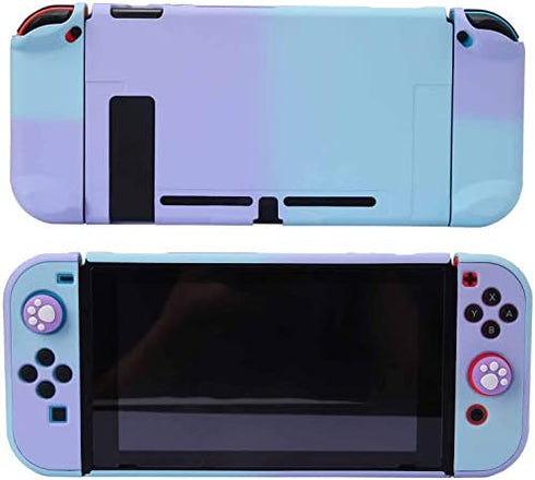 Dockable Case for Nintendo Switch - COMCOOL 3 in 1 Protective Cover Case for Nintendo Switch and Joy-Con Controller with Screen Protector and Thumb Grips - Purple and Cyan